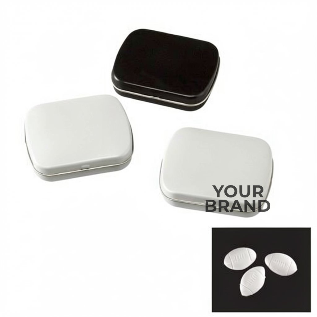Domed Tin with Football Shaped Mints