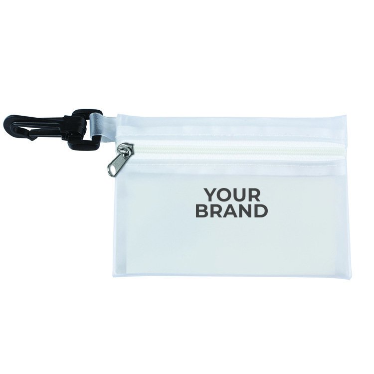 "TROUTDALE PLUS" 14 Piece First Aid Kit in Translucent Zipper Kit with Plastic Carabiner Attachment