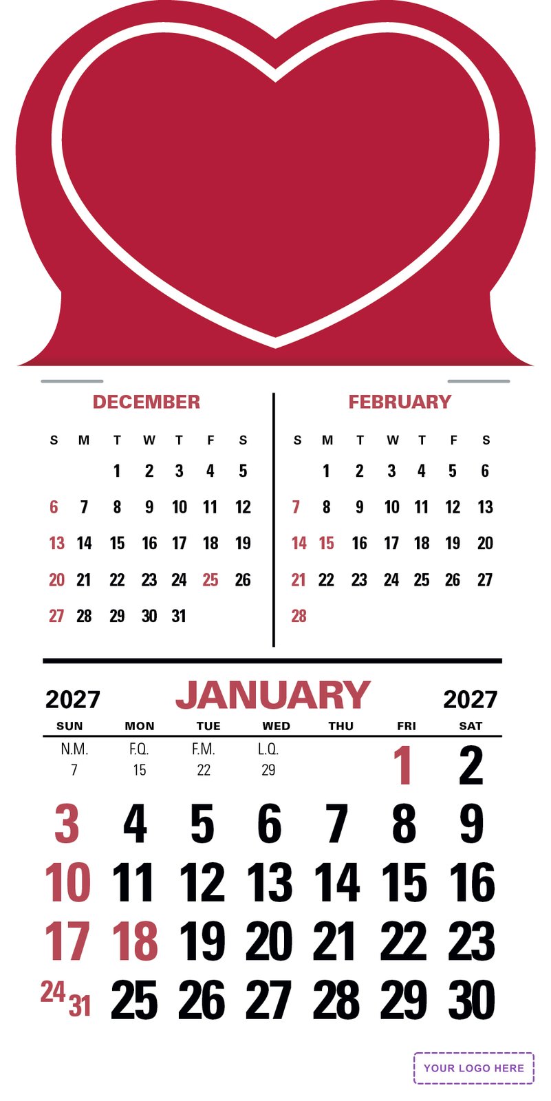 Triumph® Calendars Press-N-Stick 3-Month Vertical Calendar