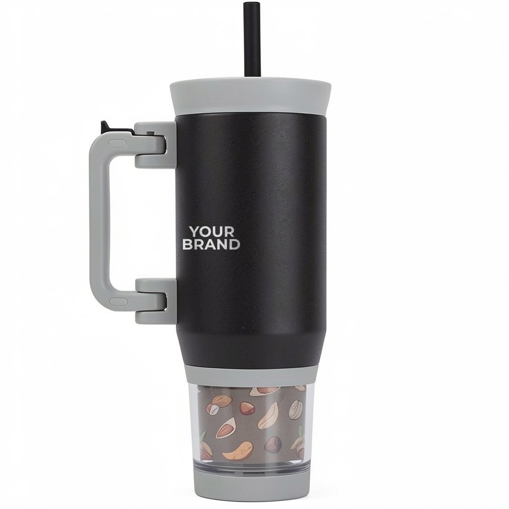 NAYAD® Quest 23 oz Stainless Steel Double-Wall Vacuum Insulated Mug with Foldable Handle & Snack Cup