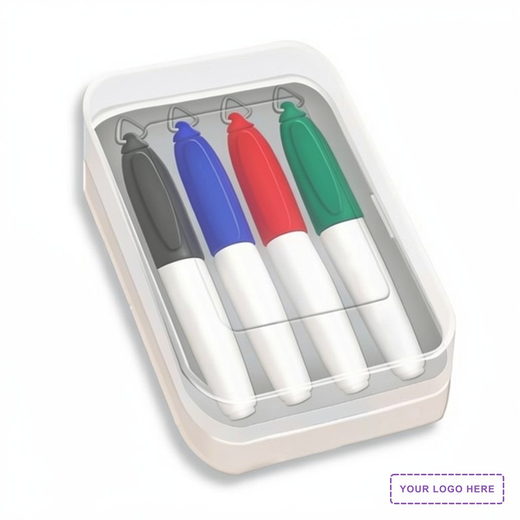 Four Pack of Mini Dry Erase Markers in Clear Plastic Case