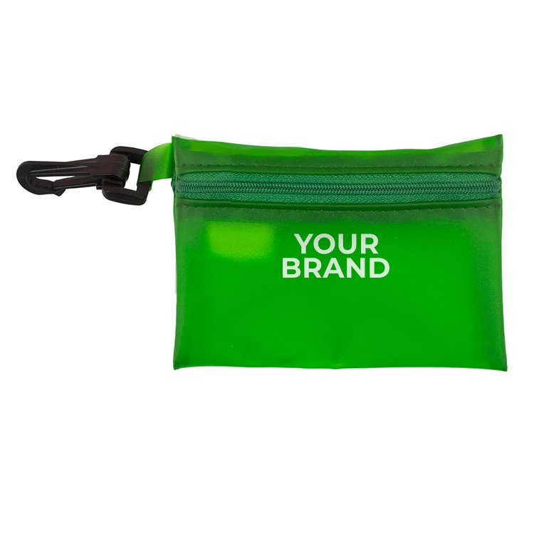 "LYON" 10 Piece First Aid Sun Kit in Translucent Zipper Pack with Plastic Carabiner Attachment