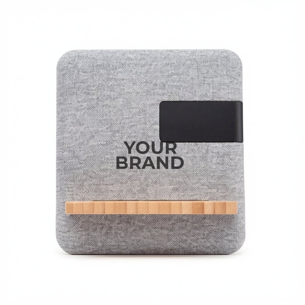 Fabric & Bamboo Wireless Charger With Clock