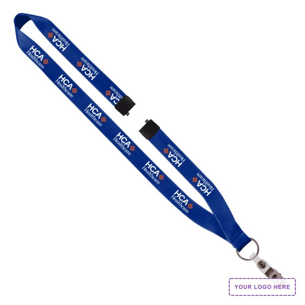 3/4" Polyester Lanyard with Sewn Silver Metal Split-Ring