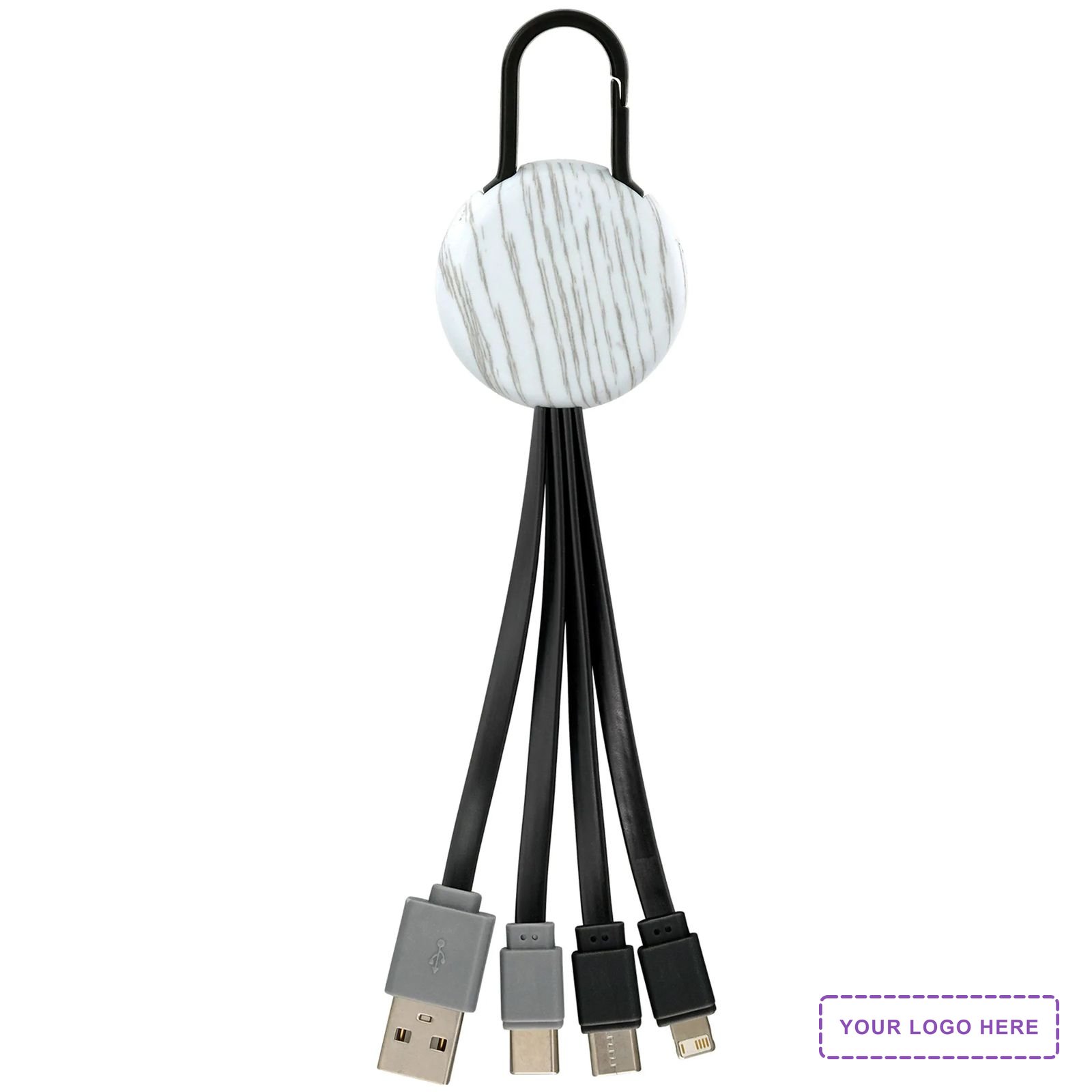 White Wood Clip Dual Input 3 In 1 Charging Cable