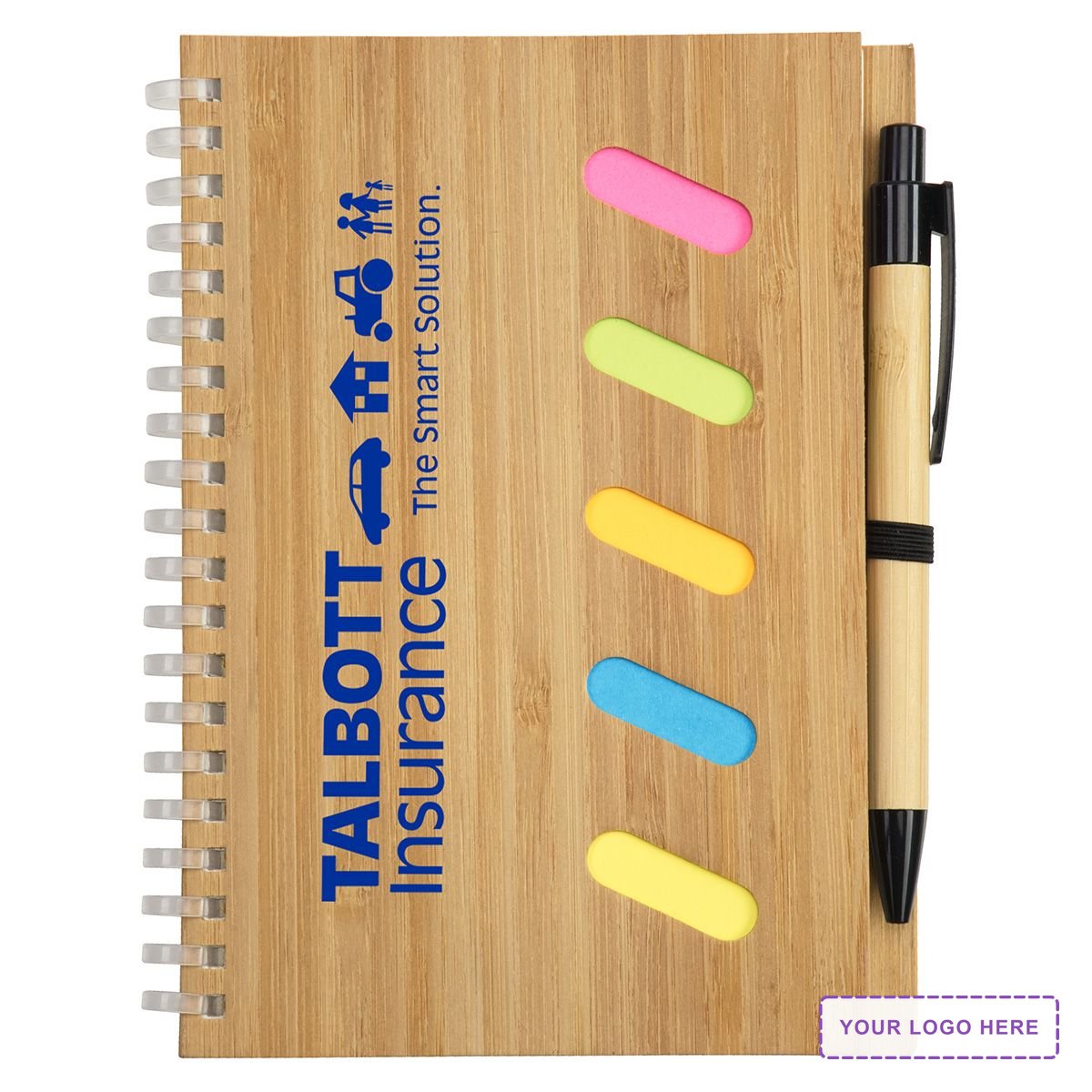 Bamboo Soft Spiral Notebook With Sticky Notes