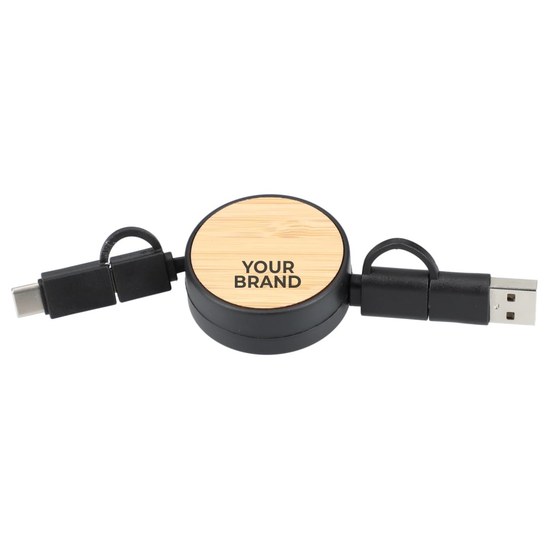 FSC® 100% Bamboo Retractable 5-in-1 Charging Cable