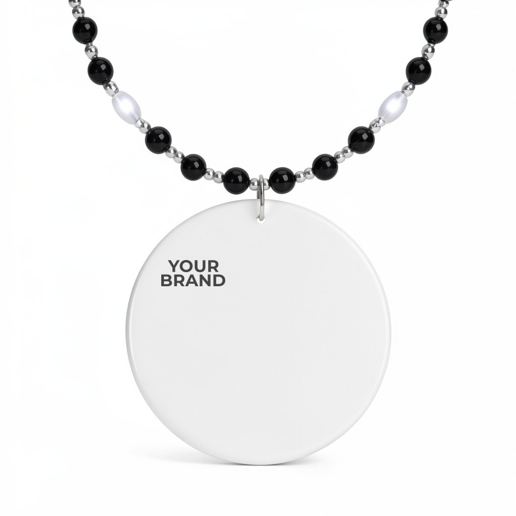 Black Tie Light Beads With Medallion