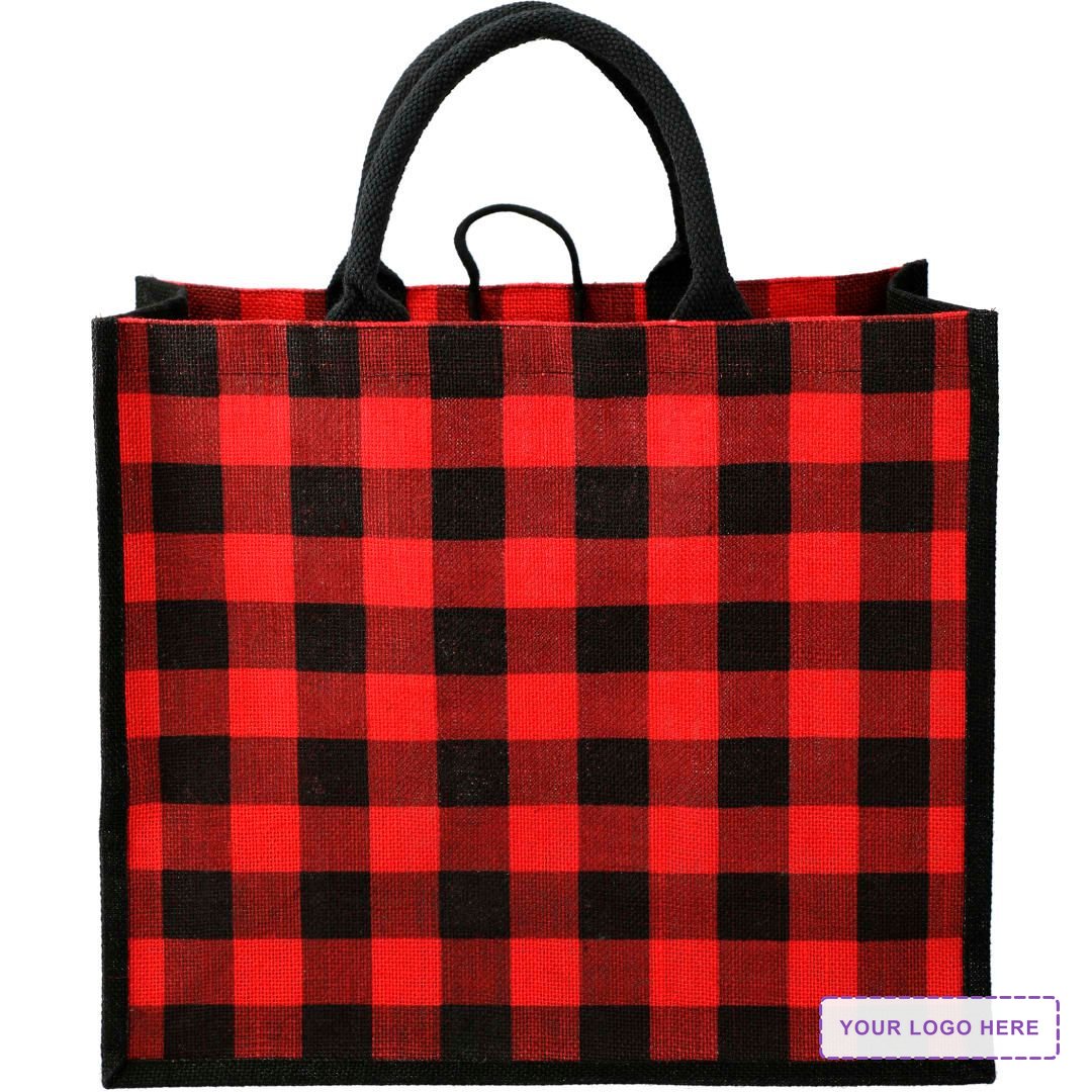 Buffalo Plaid Printed Jute Tote