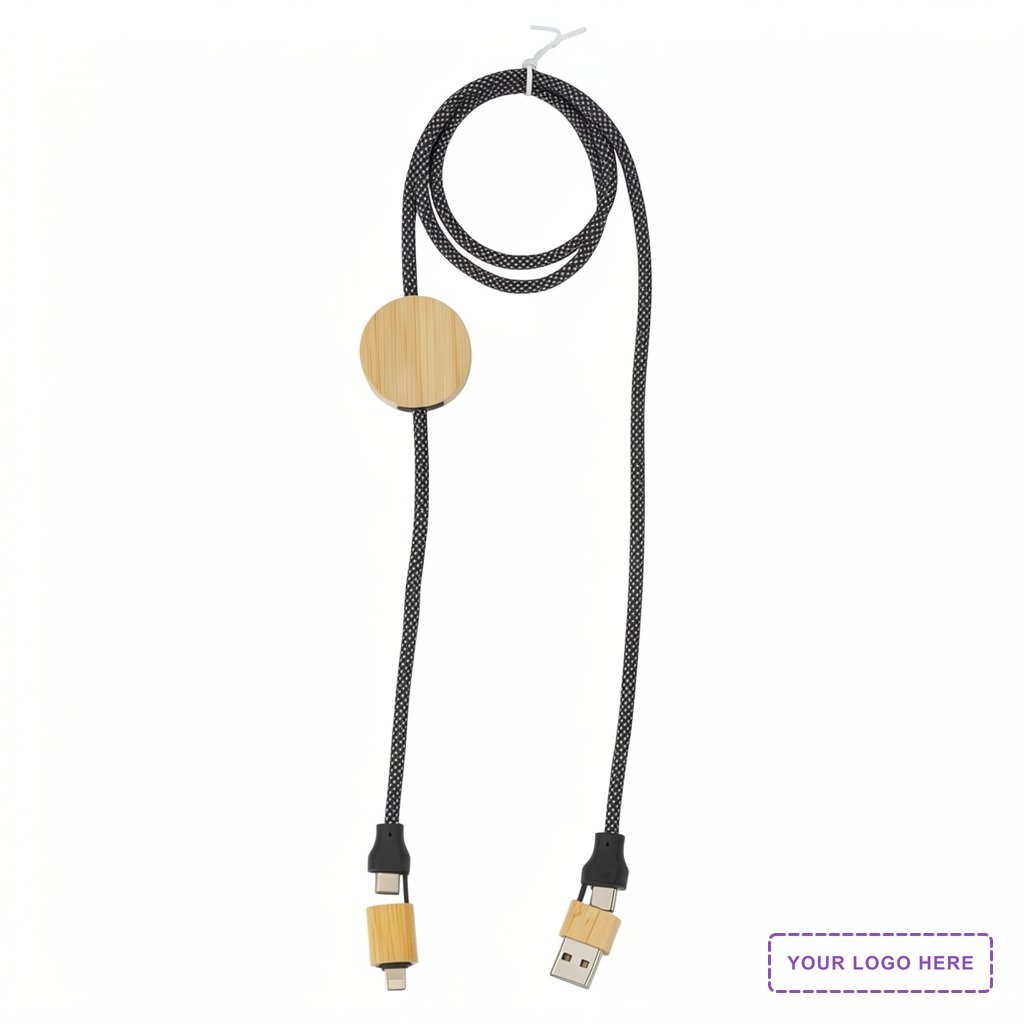 Bolt 4-in-1 39" Bamboo and RPET 100W Charging & Data Cable