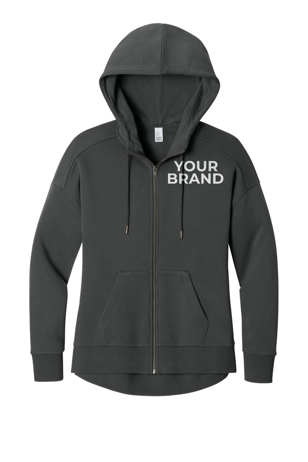 District Women's Perfect Weight Fleece Drop Shoulder Full-Zip Hoodie DT1104 · Example of personalization. Yours carries your brand.