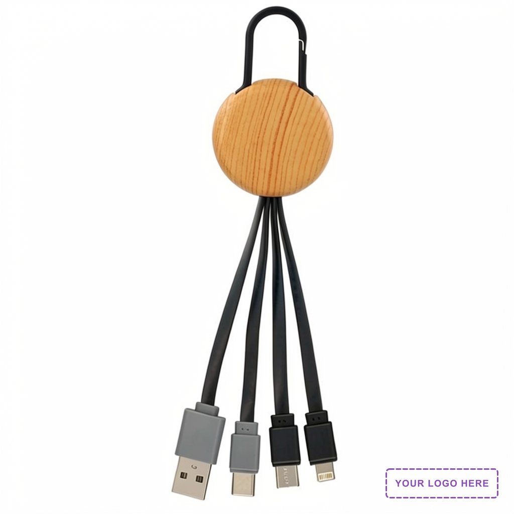 Bamboo Pattern Clip Dual Input 3 In 1 Charging Cable