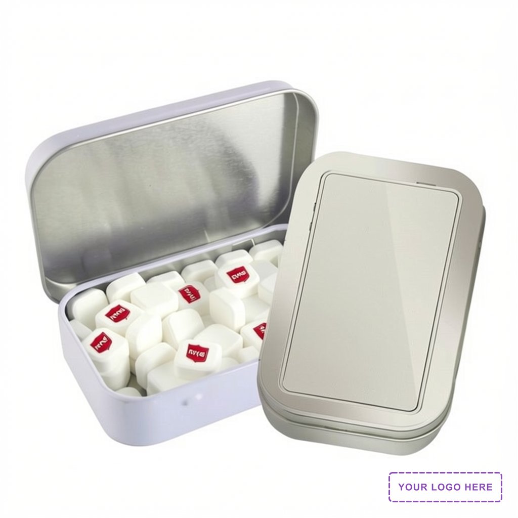 Rectangular Tin with Imprinted Square Mints