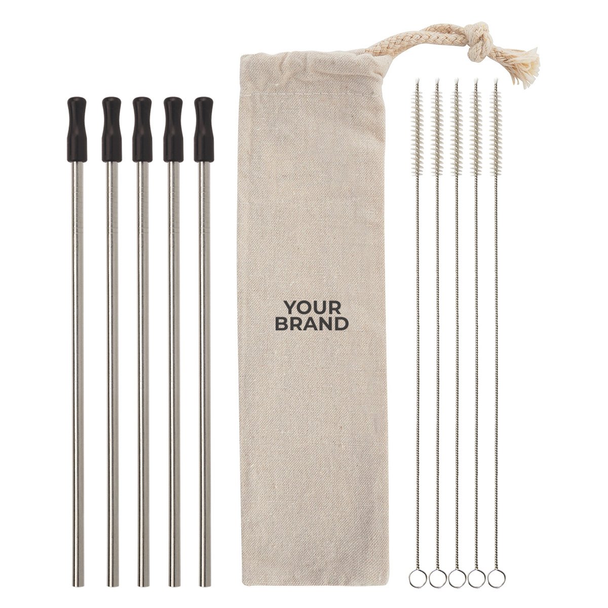 5-Pack Stainless Straw Kit with Cotton Pouch
