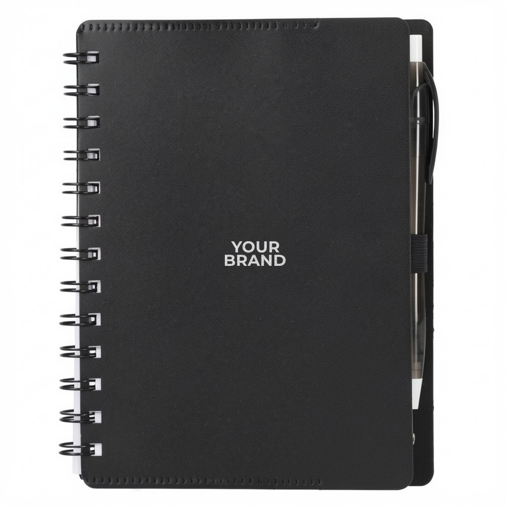 5" x 7" Recycled Dual Pocket Spiral Notebook w Pen