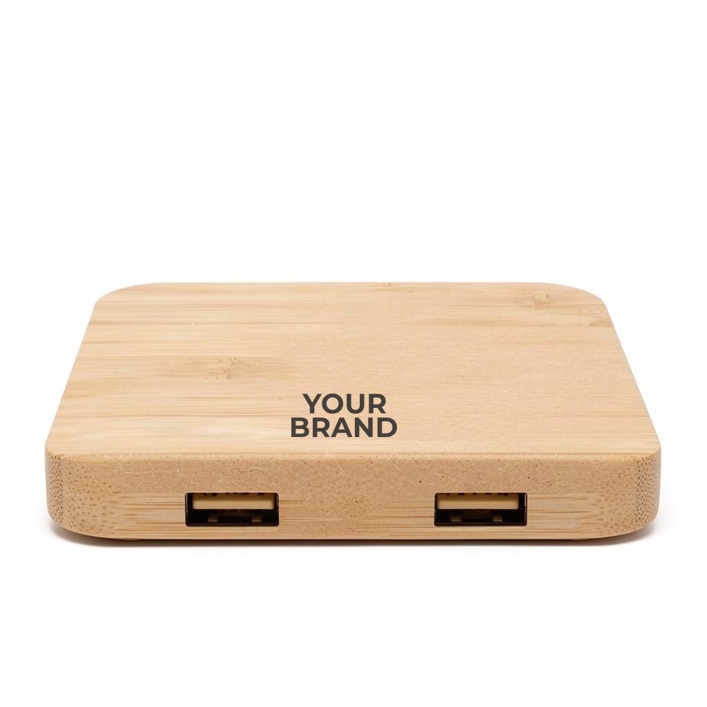 Panda Bamboo 15W Wireless Charger with Dual USB Ports