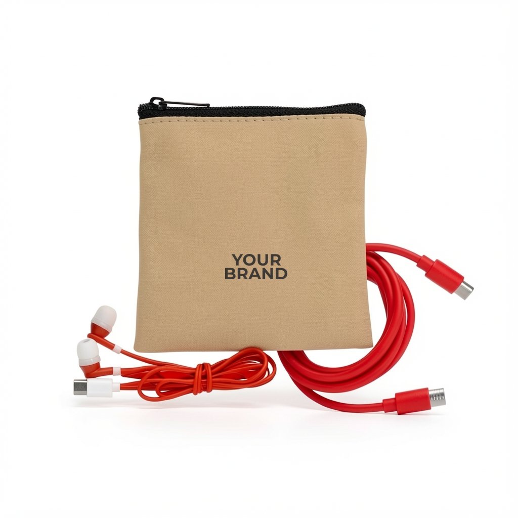 Tan Executive C to C Cable, Cloth & Ear Bud Set