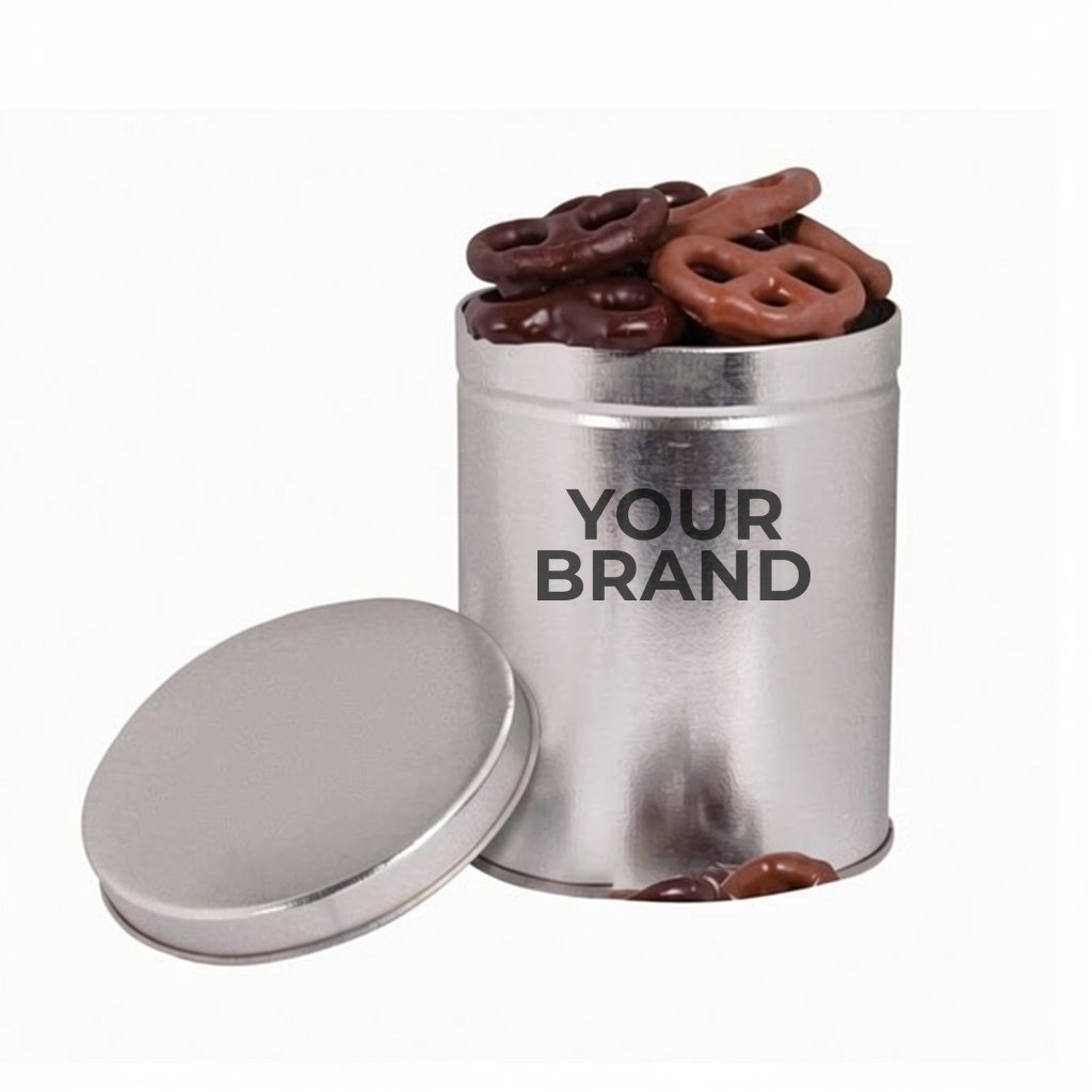 One Quart Tin with Choc Mini Pretzels