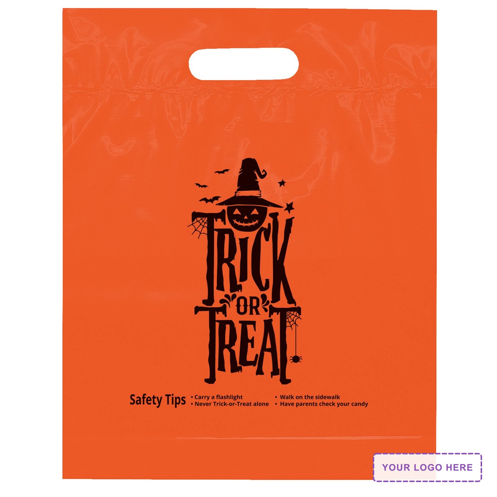 Orange Die Cut Handle - Trick or Treat - Flexo Ink Print