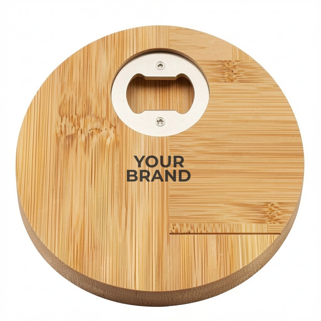 Bamboo Coaster with Bottle Opener