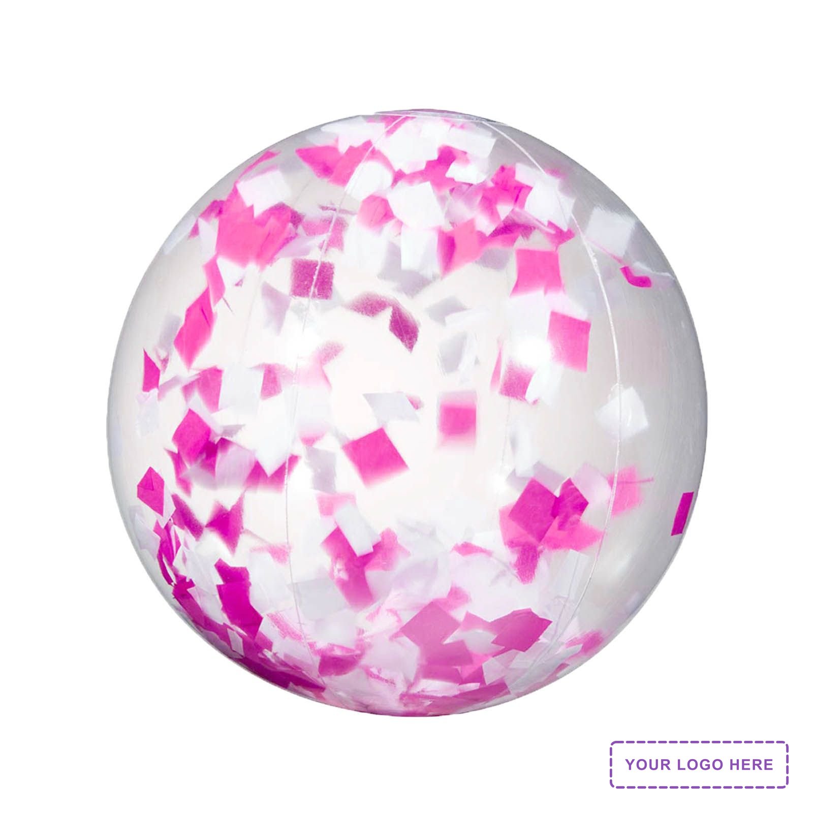 16" Pink and White Confetti Filled Round Beach Ball