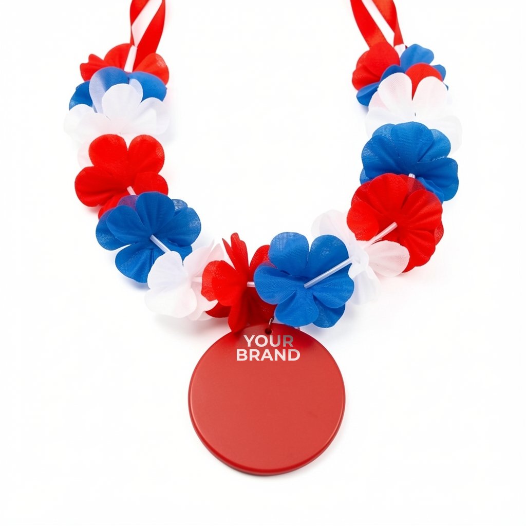 Red White & Blue USA Leis with Medallion (Non-Light Up)