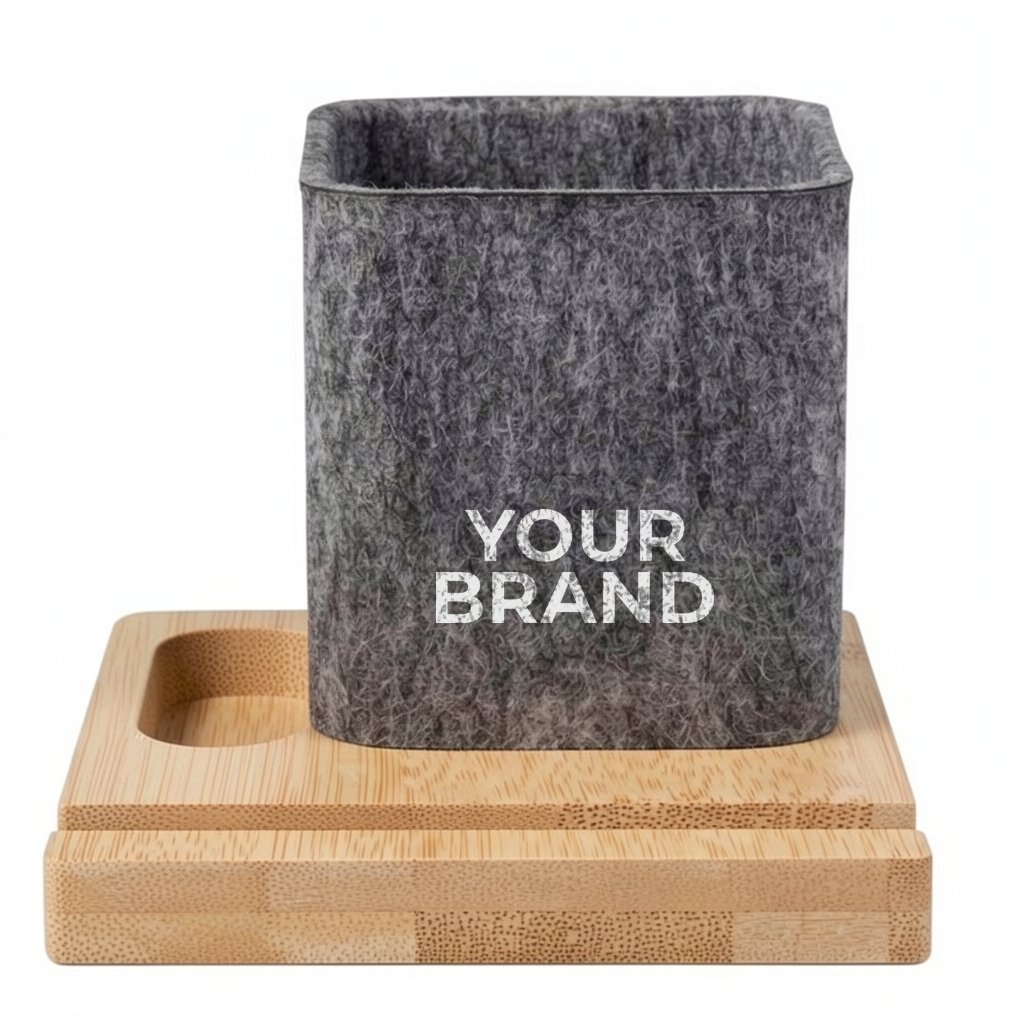 Recycled Felt & Bamboo Pen Holder