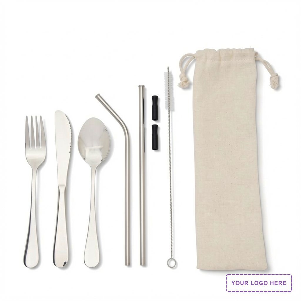 Perka® Castellana 6-Piece Steel Straw & Utensil Set