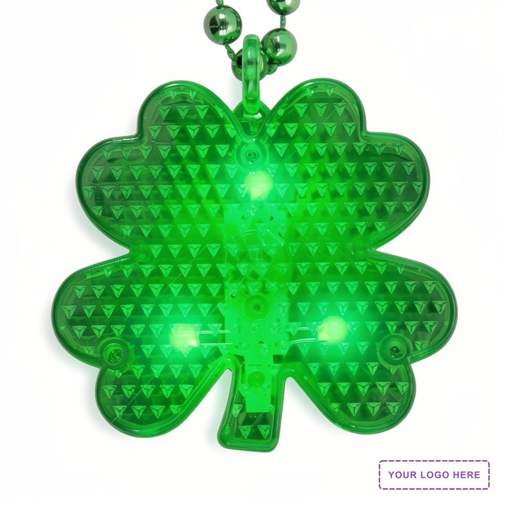 Flashing LED Shamrock Charm on Beads Necklace
