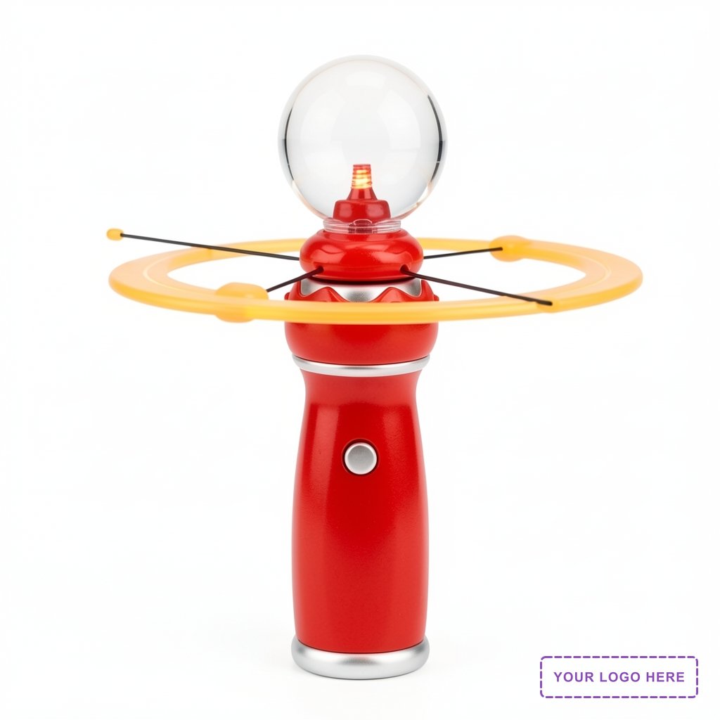 Orbiting LED toy wand with crystal ball
