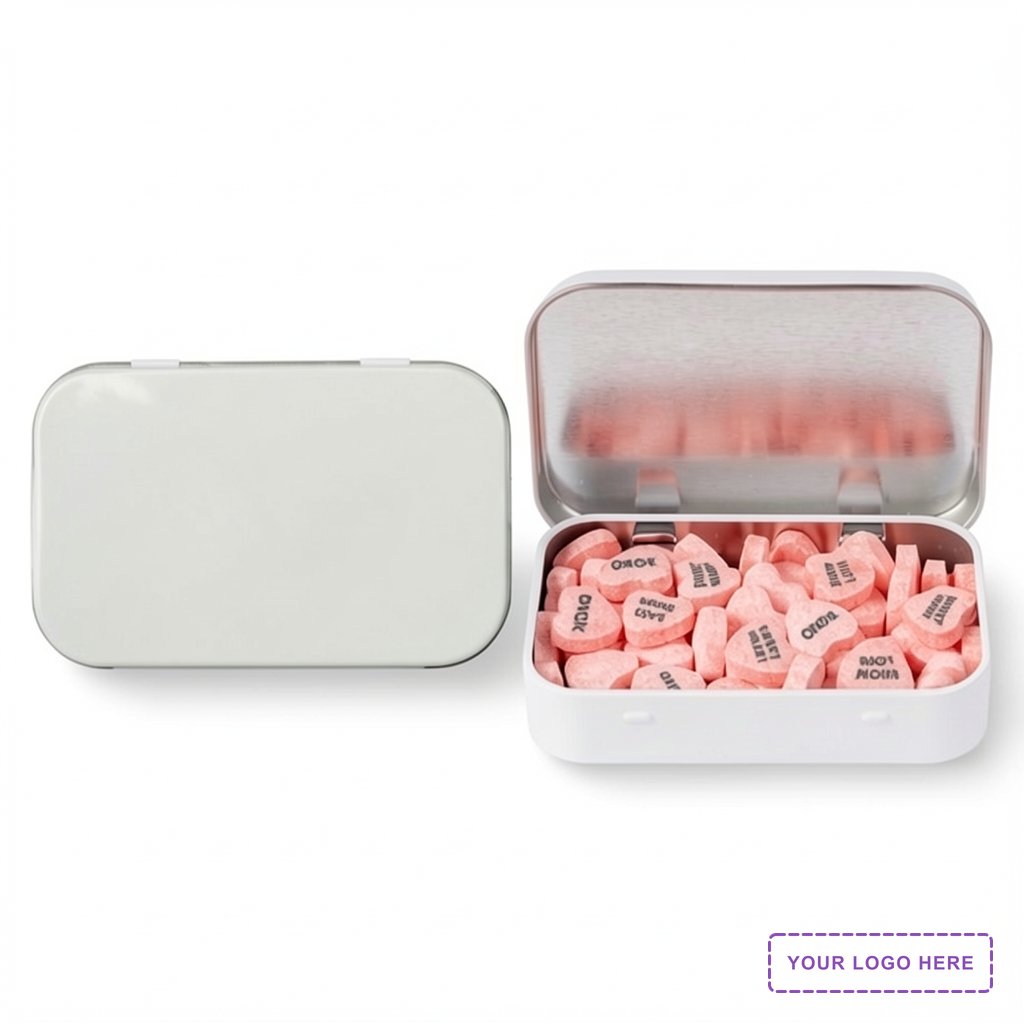 Rectangular Tin - Imprinted Conversation Hearts