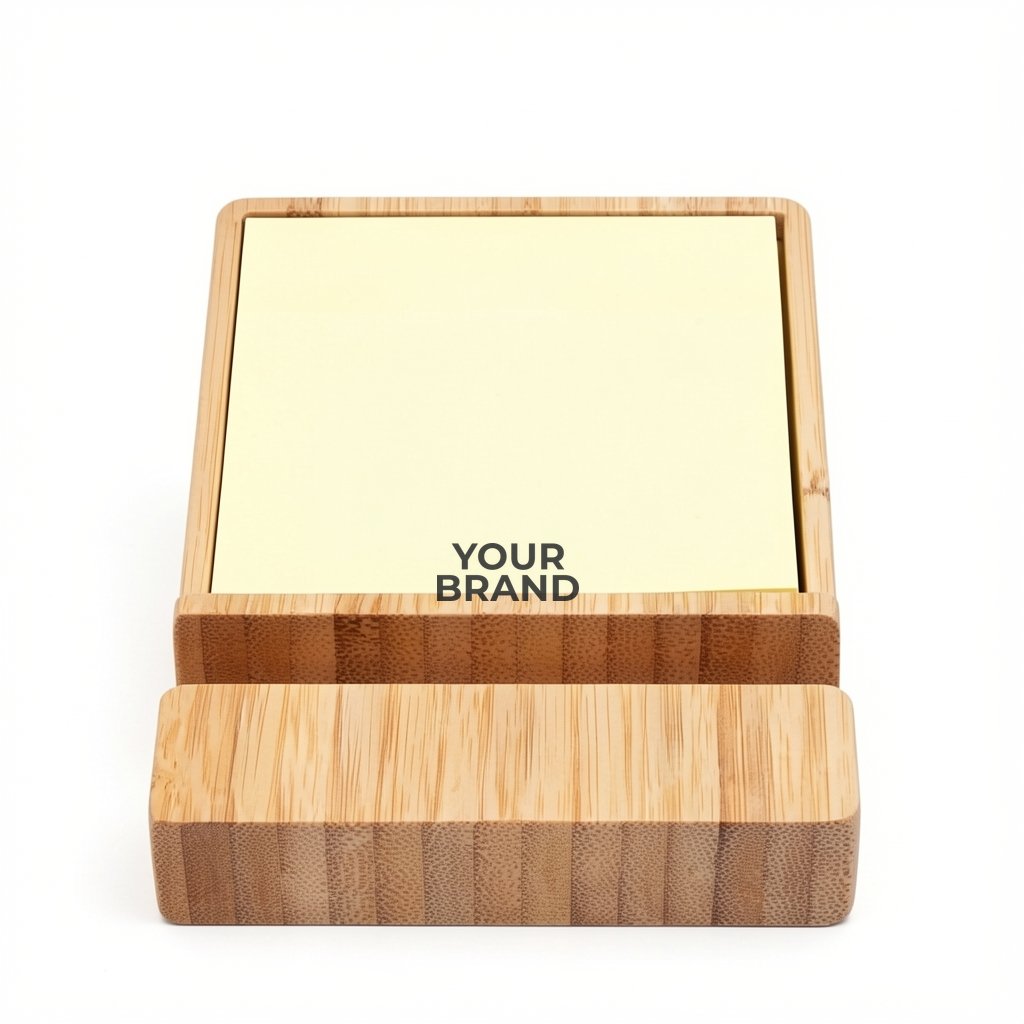 Bamboo Sticky Note Dispenser with Phone Holder