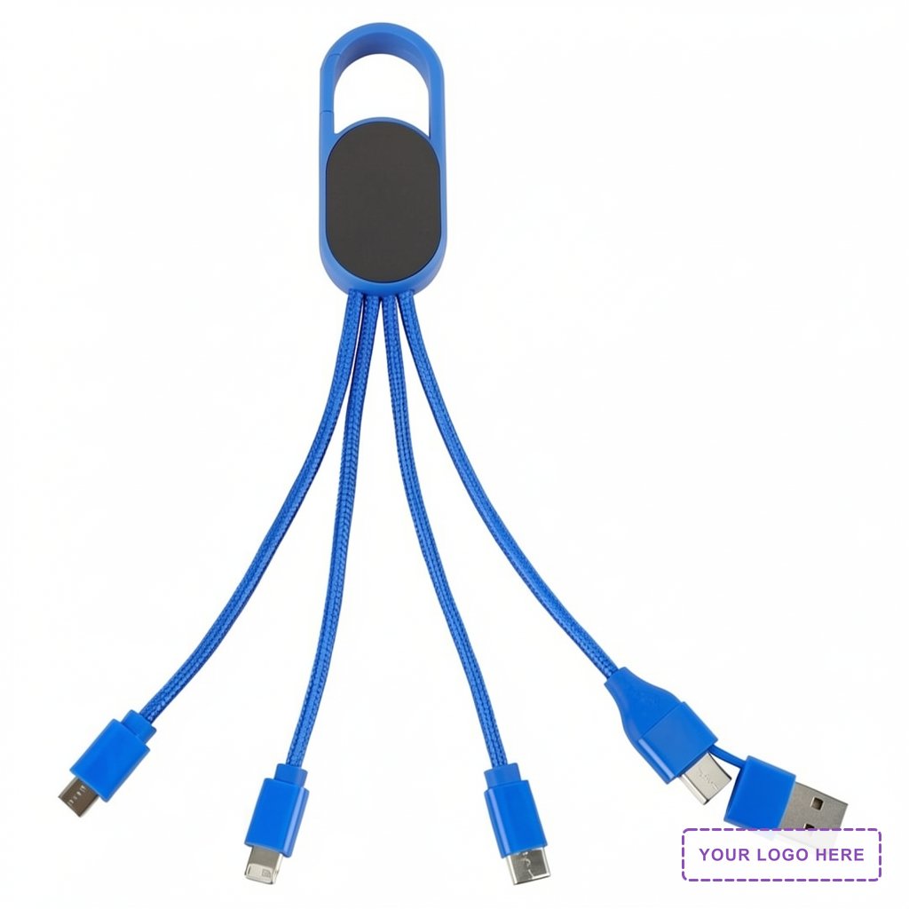 Hex 6-in-1 Light-Up Charging Cable with Carabiner Clip and Recycled Casing