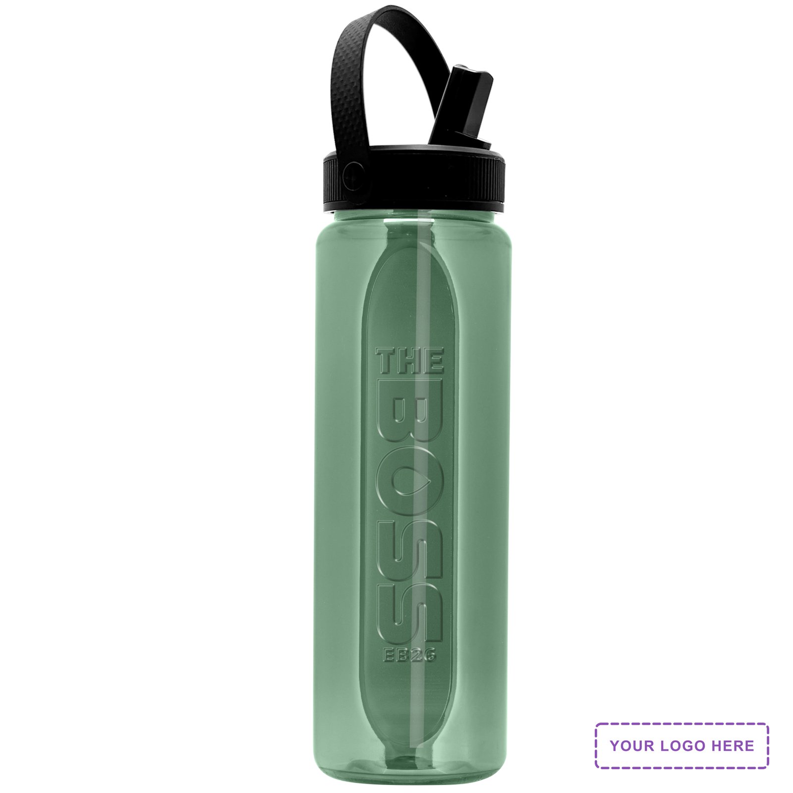 Garyline® Boss Embossed RPET Bottle with Flip-Straw, Swivel Handle Lid - 26 oz.