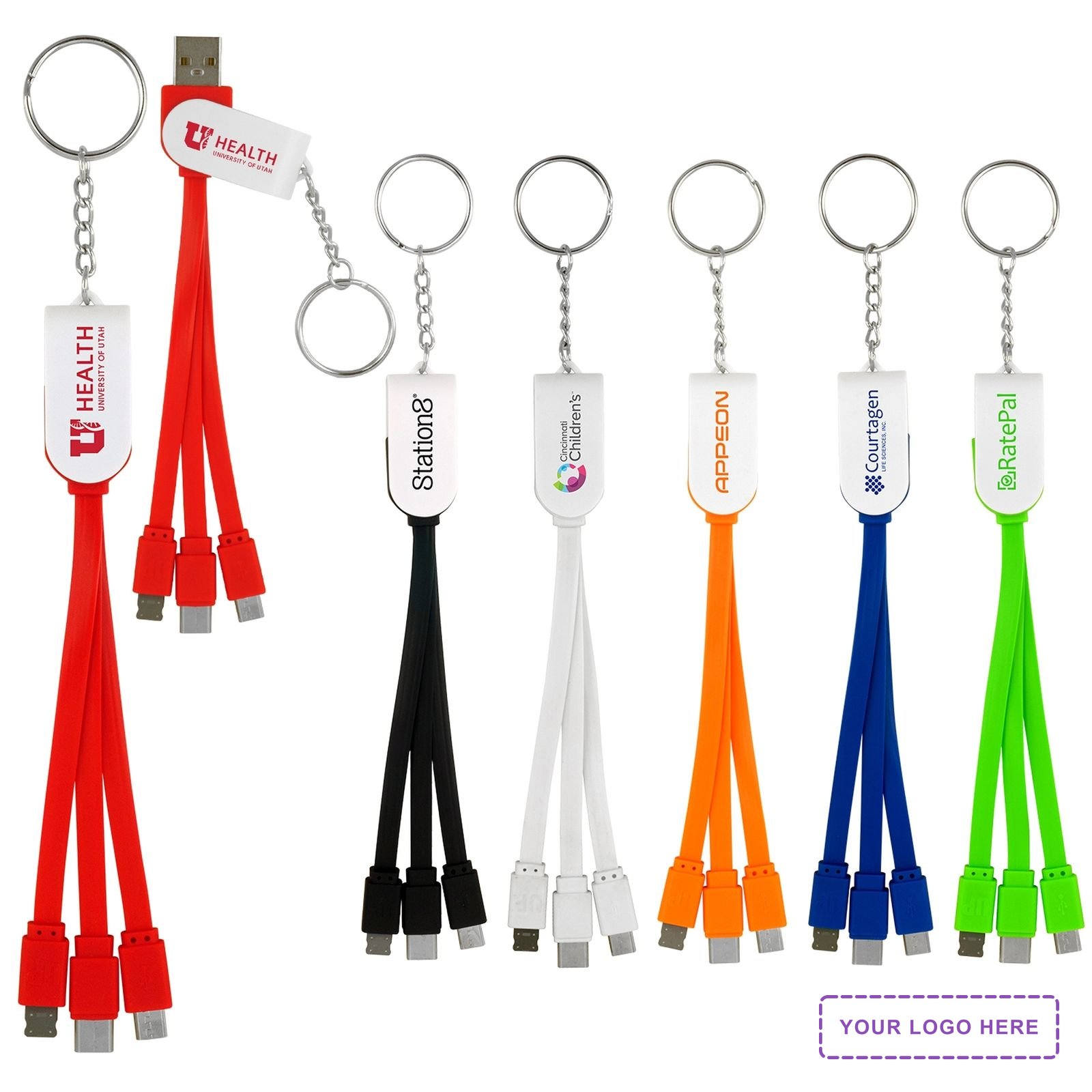 Swivel 3-In-1 Keychain Cable With Type C USB