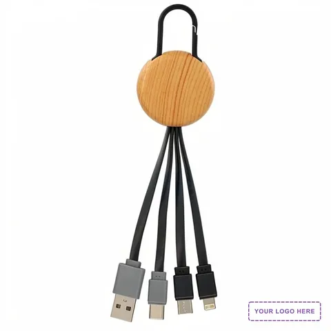 Bamboo Pattern Clip Dual Input 3 In 1 Charging Cable