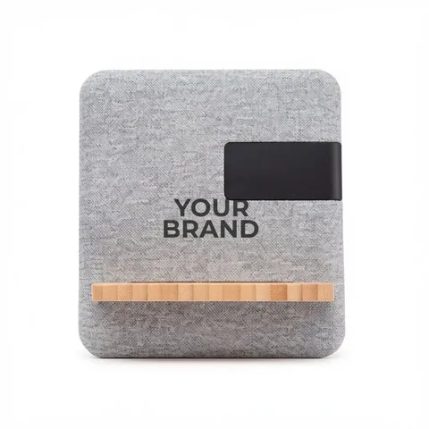 Fabric & Bamboo Wireless Charger With Clock