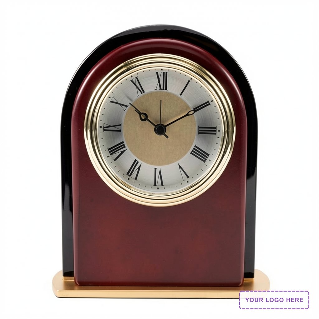 Rosewood and Black Glass Arch Clock