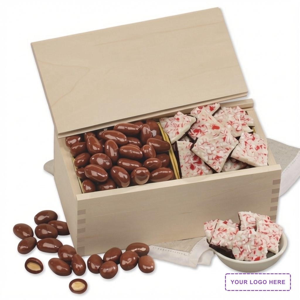 Peppermint Bark & Chocolate Almonds in Wooden Collector's Box