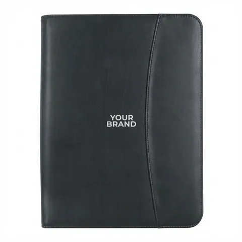 Leather Look 8 ½" x 11" Zippered Portfolio With Calculator