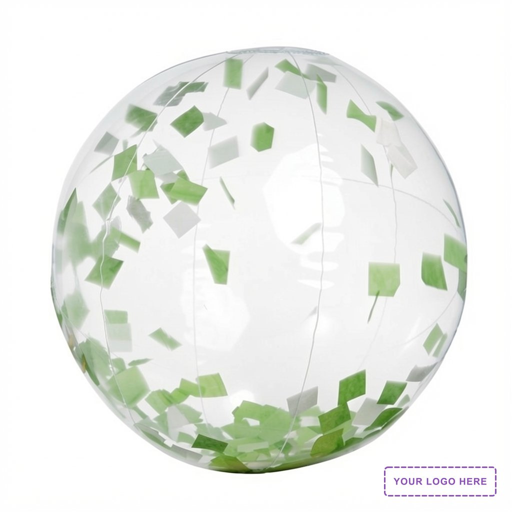 16" Green and White Confetti Filled Round Clear Beach Ball