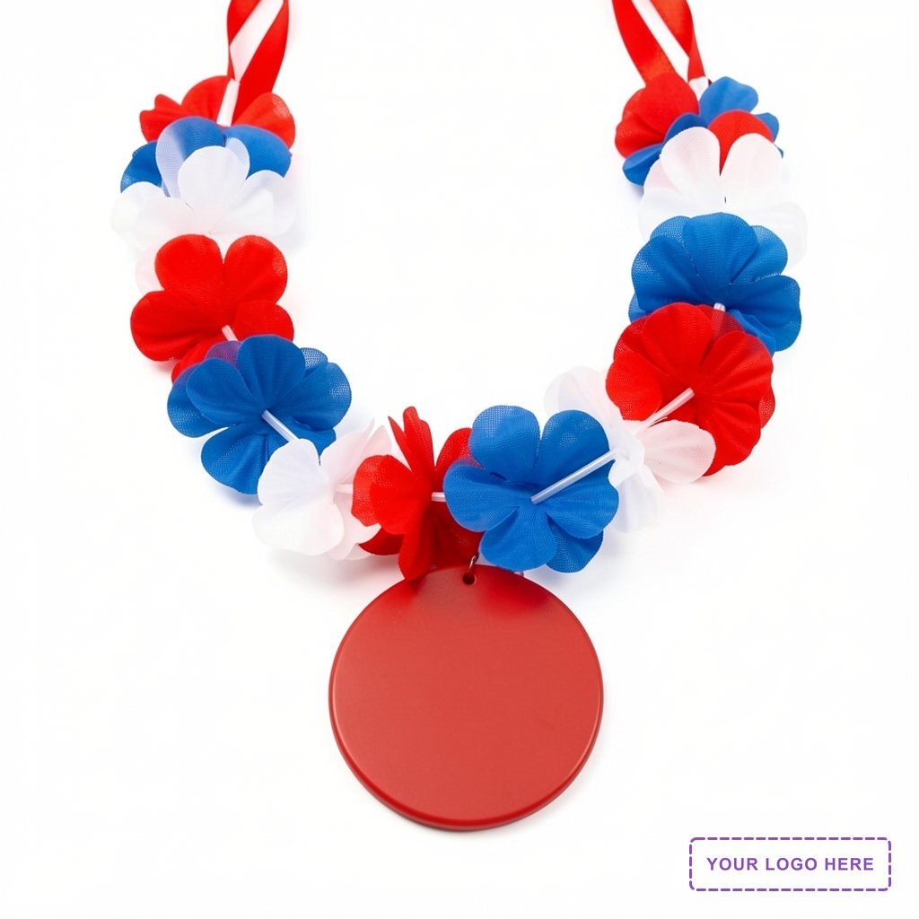 Red White & Blue USA Leis with Medallion (Non-Light Up)