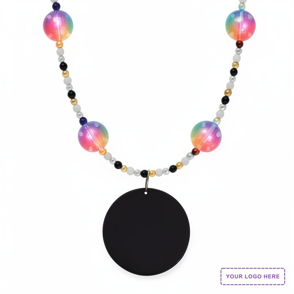 Multicolor Light Beads Necklace with Black Medallion