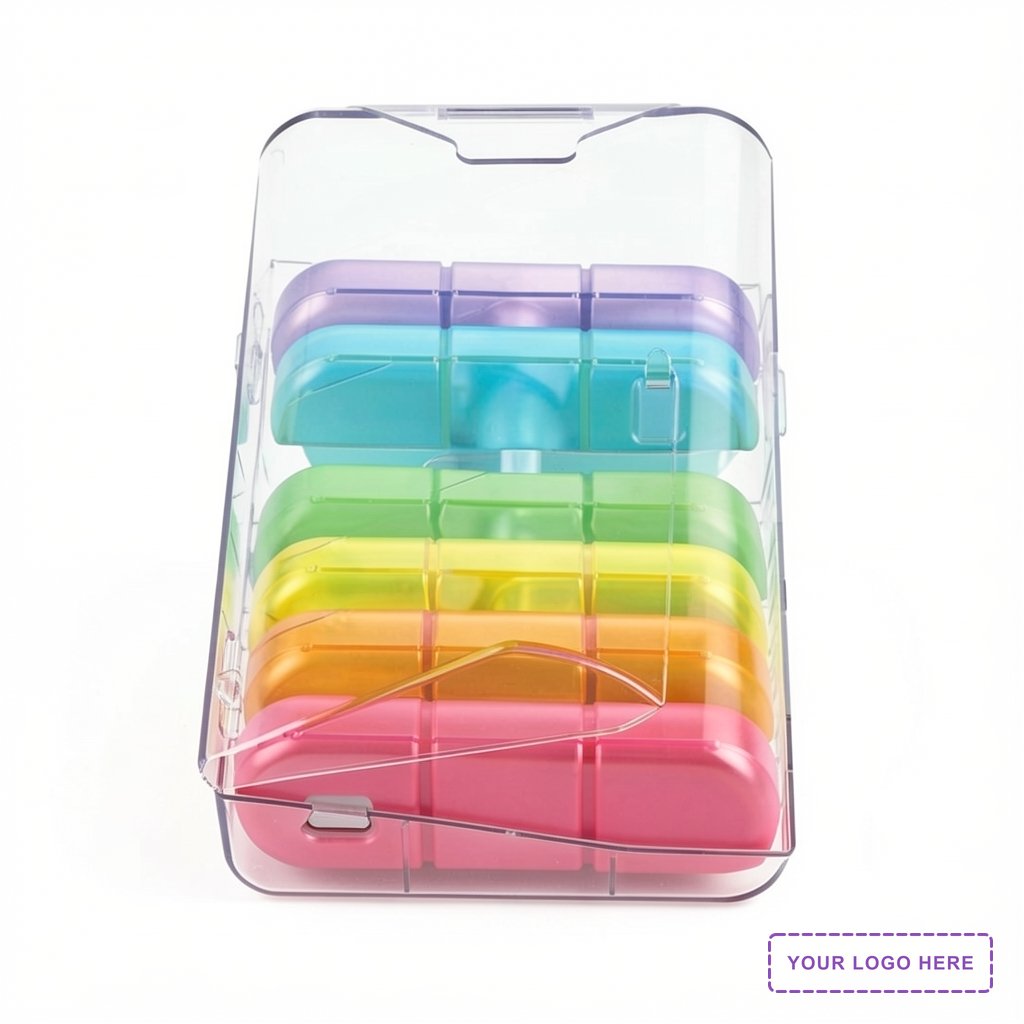 Clear/Rainbow Travel Pill Container