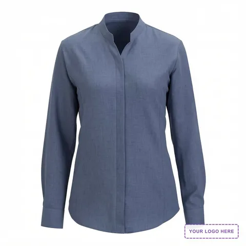 Flexbatiste Stand Up Collar Long Sleeve Ladies Shirt