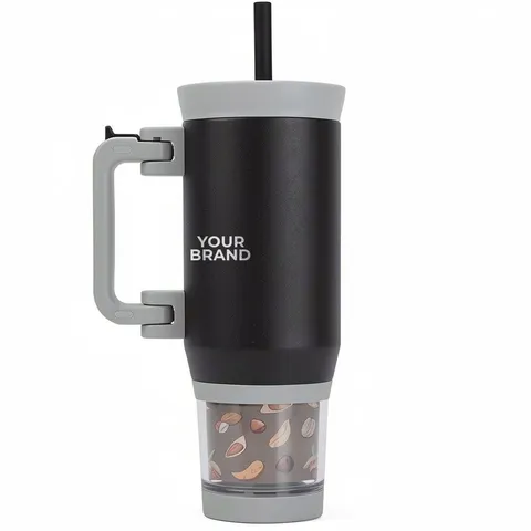 NAYAD® Quest 23 oz Stainless Steel Double-Wall Vacuum Insulated Mug with Foldable Handle & Snack Cup