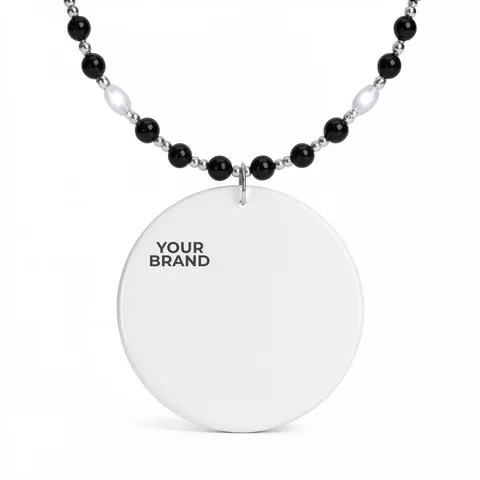 Black Tie Light Beads With Medallion