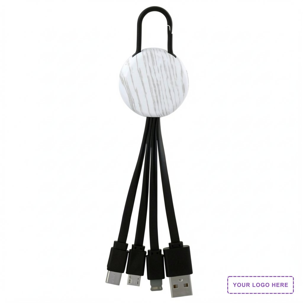 White Wood Clip 3 In 1 Charging Cable