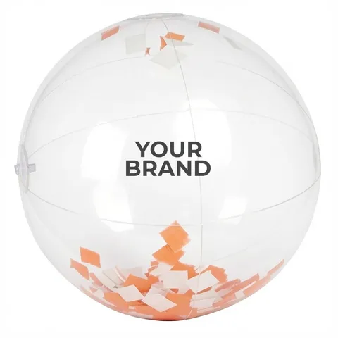 16" Orange and White Confetti Filled Round Clear Beach Ball