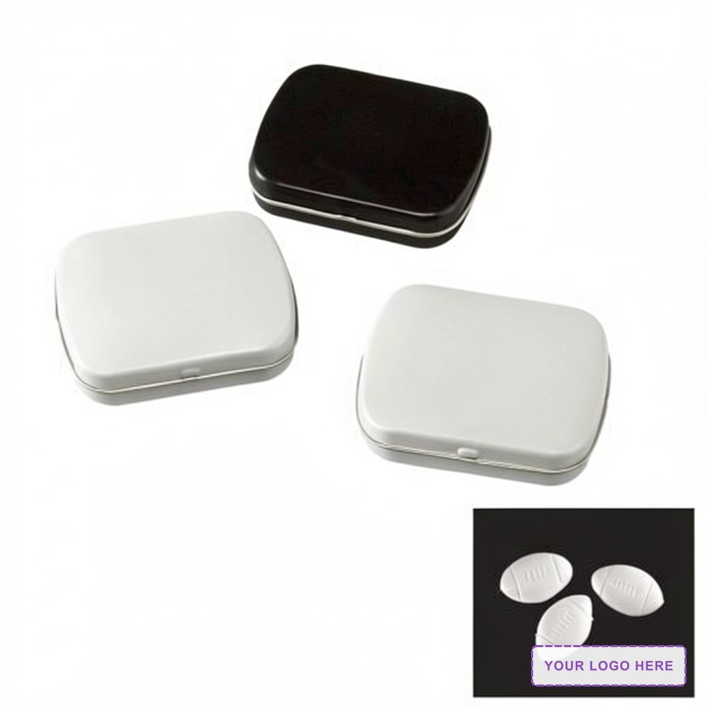 Domed Tin with Football Shaped Mints